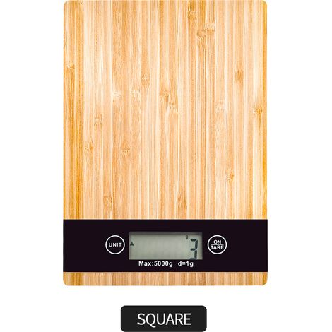 Digitale Küchenwaage, Plattform, Lebensmittelwaage, Display mit Hintergrundbeleuchtung, leicht und einfach zu bewegen, Bambus, 5 kg