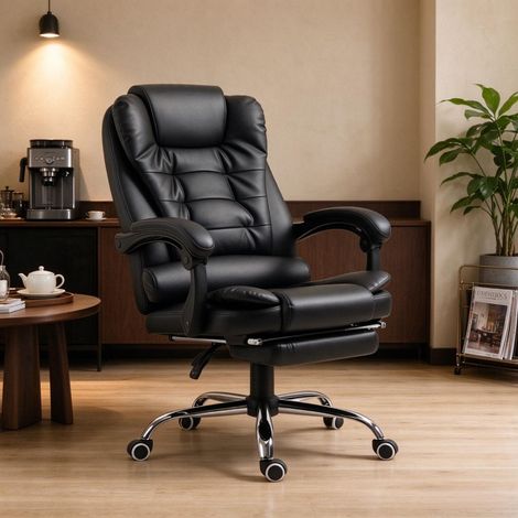 Fauteuil de direction confortable avec dossier inclinable, fauteuil de bureau à roulettes et revêtement en PU (1 fauteuil inclus) (1/5)