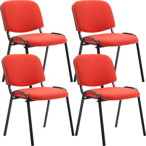 Set 4 sedie visitatore area attesa impilabili in tessuto rosso, base a 4 gambe in metallo nero 100003195