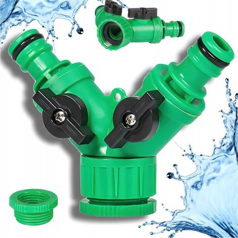 DISTRIBUTEUR EN T POUR ROBINET DE TUYAU D'ARROSAGE 1/2" + 3/4" (1/5)