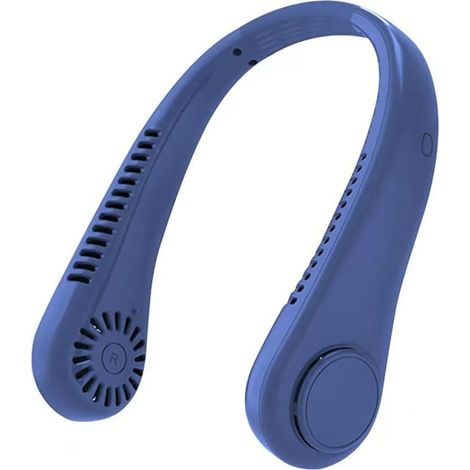 Ventilateur de cou portable sans pales avec 3 vitesses, refroidissement à 360 °, rechargeable par USB, ventilateur personnel mains libres pour homme, femme, enfant, maison, extérieur (bleu) (1/5)