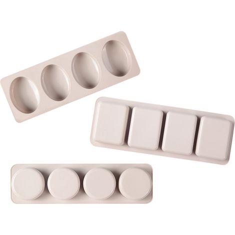 3-teiliges Set, Silikon-Seifenform, 28 x 10 x 2,5 cm, Beige, Backform, für handgemachte Seife, oval, quadratisch, rund (1/5)