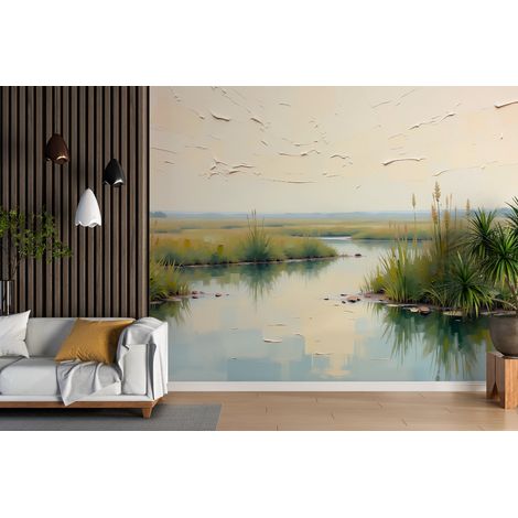 Papier peint campagne - étang aux herbes hautes - 150 x 250 cm (1/2)