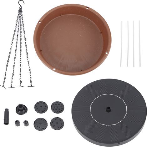 Fontaine solaire pour oiseaux avec pompe, style suspendu, bol en métal pour jardin, terrasse ou cour. (1/5)