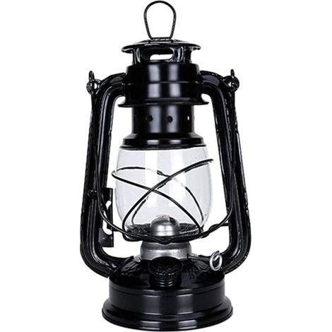 Lampe à pétrole LED Lampe à huile Bougeoirs en fer Lampes à bougies Portable Paraffine Hurricane Lampes de table Éclairage Cadeau Décoration de Noël Noir
