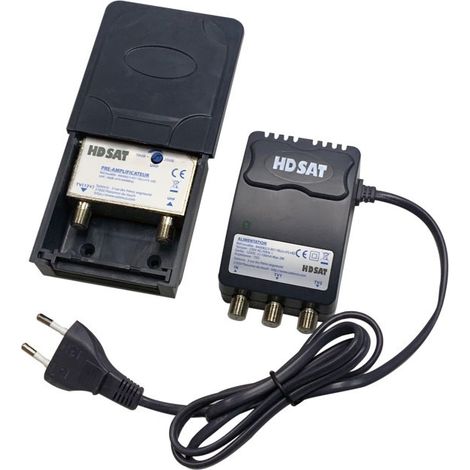 HDSAT Kit Preamplificateur de Mat 5G TNT UHF + Alim 12V 2 Sorties - Gain 38dB Réglable -  Amplificat
