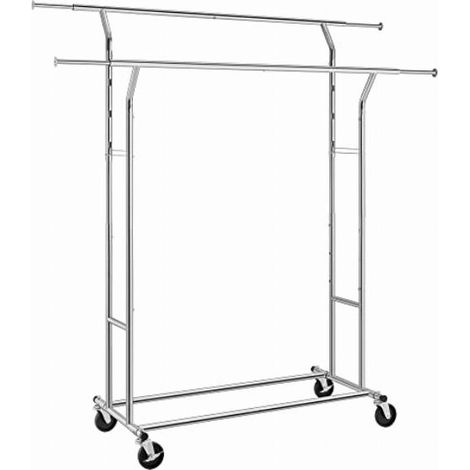 SONGMICS Stand Appendiabiti Portabiti in Acciaio Cromato con 2 Traverse con Rotelle HSR12S (1/10)