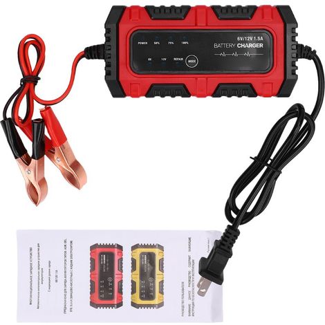 Chargeur de batterie intelligent automatique 6 V/12 V 1,5 A avec désulfateur et affichage de la charge, fonction de réparation par impulsions pour batteries AGM, GEL et SLA (voiture/moto), prise US ro (1/5)