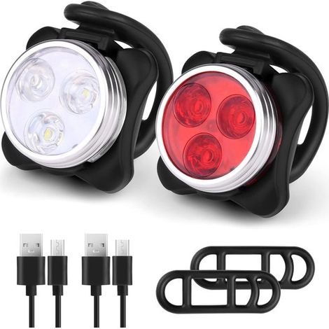 Luces recargables delanteras y traseras para bicicleta，luz LED para bicicleta，conjunto de iluminación USB resistente a golpes y al agua (1/5)