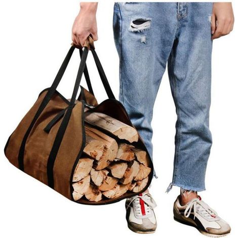 Sac de transport de bches en toile pour bois, sac de transport de bois de chauffage d'intérieur portable extra large, sac four (1/5)