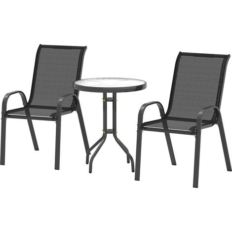 3-teiliges Garten-Set, 2 Metallstühle 54x71x93 cm + runder Tisch Ø60x71 cm, schwarzer Stahl