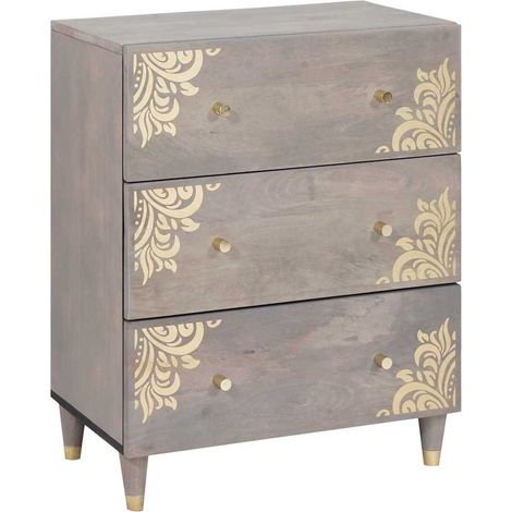 Vitrina Gris y dorado 60 x 33.5 x 75 cm Madera maciza de Mango vidaXL