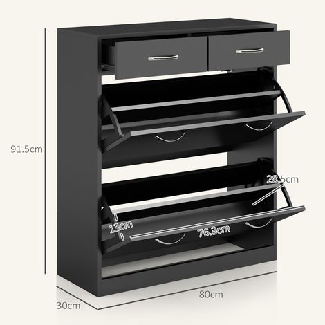 Étagère à chaussures pouvant contenir 12 paires de chaussures (avec 2 étagères intérieures réglables et 2 tiroirs), en bois, 80x30x91,5 cm, noire. (1/5)