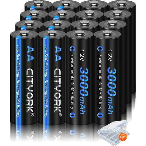 Batteries NiMH Rechargeables, Capacité 3000mAh, Compatibles avec les appareils AA, 16PCS AA (1/2)