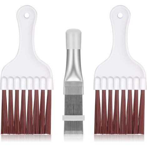 3 Pièces Brosse de Nettoyage pour Condenseur de Climatiseur, Nettoyeur d'Ailettes de Climatiseur en Acier Inoxydable, Brosse de Fouet de Nettoyage de Bobine de Réfrigérateur