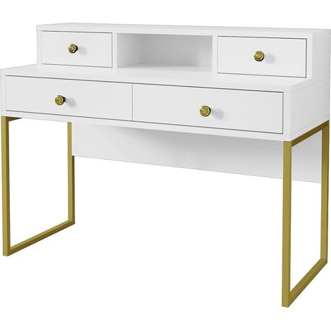 Console bureau design collection DOUGLAS avec quatre tiroirs et une niche, coloris blanc, 120 x 95 x 50 cm