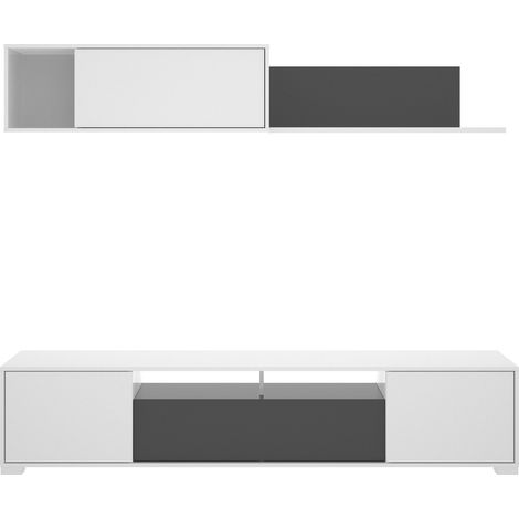 Mueble TV de pared equipado 200 cm blanco brillo y grafito - Marsiglia (1/5)