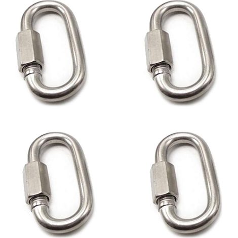 Mousqueton INOX,4 Pièces Quick Link D Forme Mousqueton Maillons Maillon Rapide avec Une capacité de Charge de 500kg pour la Maison Le Camping Hamacs l'escalade la Randonnée Les Voyages (1/5)