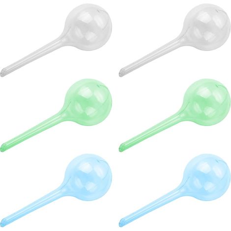 Juego de 6 dispositivos de riego automático para plantas de interior y exterior, transparente/verde/azul. (1/5)