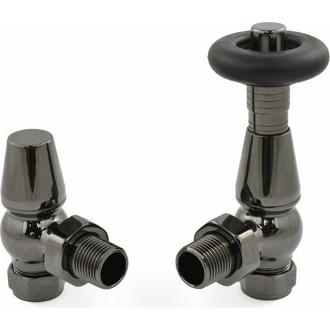 West Jaguar TRV Angled Thermostatic Radiator Valve and Lockshield - Black Nickel (1/5)