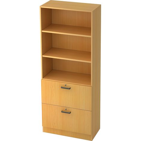 bümö® Office Regalschrank in Buche/Silber mit Hängeregistratur & Streifengriffen (1/5)