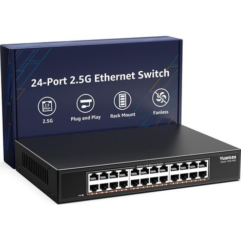 24 Port 2.5G Ethernet Switch, Multi-Gigabit Non-Manageable Switch with 24×2.5G RJ45, Capacity 120Gbps, Fanless Metal Enclosure, Desk/Rack Installation for NAS, PC and WiFi 6 (1/5)