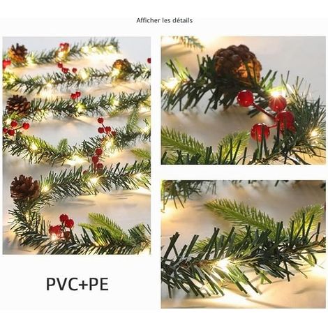 Guirlande lumineuse de Noël avec pomme de pin rouge, clochette à baies, baies LED, décoration intérieure et extérieure pour arbre, mariage, chambre, mur de jardin (2,6 m) (1/3)
