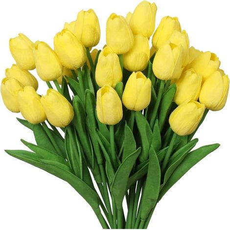 10pcs Tulipes artificielles en Latex Bouquet Fleurs Artificielles Toucher réel Bouquets à Faire soi-même, fête de Table de Mariage, Décoration Bureau, Arrangements Floraux, Jaune (1/5)