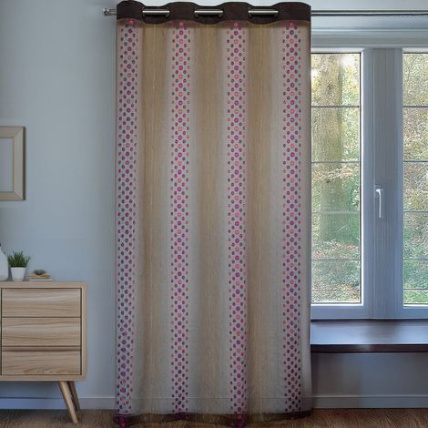 Voilage tamisant motif de pois et rayures Marron Brun 140x240 cm