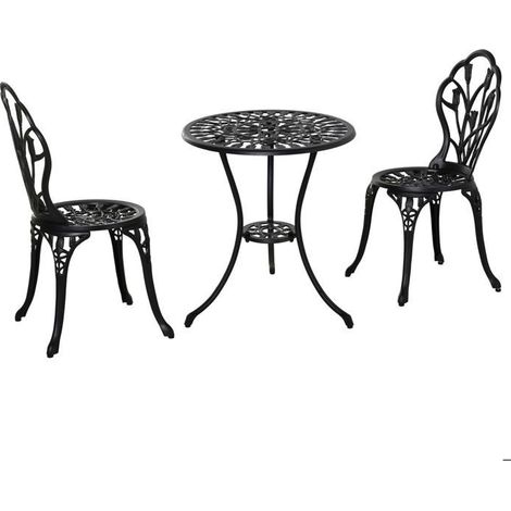 Salon de jardin ensemble de jardin aluminium table et 2 chaises noir jardin et balcon (1/5)