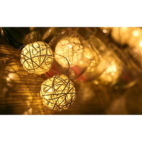 Guirlande lumineuse boule rotin 9,8 pi avec 20 ampoules, flexible et chaleureuse pour décoration intérieure romantique (blanc chaud) (1/5)