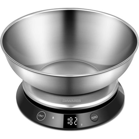 ZOLGINAH Balance de Cuisine avec Bol, rechargeable par USB balance alimentaire, Balance Cuisine Précision Pâtisserie Numérique, en Acier Inoxydable Max 5 kg, avec 1.4L Bol Amovible, Tare, Auto-arrêt (1/5)