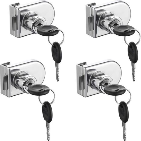 Serrature di sicurezza per porte in vetro senza foratura – Confezione da 4, in lega di zinco cromata, spessore 5–8 mm, per vetrine di negozi e uffici. (1/5)
