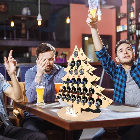 Sapin de Noël porte-bouteilles en bois, calendrier de l’Avent 24 jours, support de bouteilles décoratif pour table, présentoir à vin (1 support) (1/4)