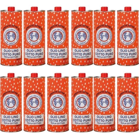 Olio di Lino Cotto Puro Tripla Cottura 12x1L per Legno e Trattamenti Protettivi