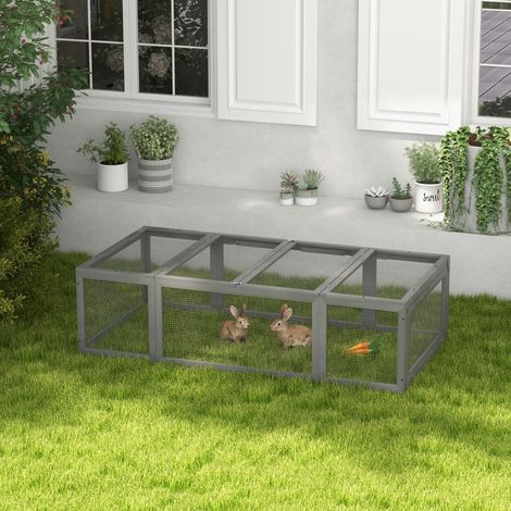 Conigliera da esterno per conigli e piccoli animali in legno grigio 180 x 90 x 48 cm DESVIAE (1/5)