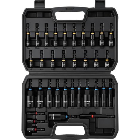 Jeu de Douilles, 34 PCS, Tailles SAE et Métriques, Coffret de Douilles Magnétiques pour Visseuse, pour Auto Maison et Bricolage, avec Adaptateurs, Rallonge pour Embouts et Mallette de Transport (1/5)