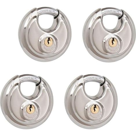 4 paquets de cadenas à disque à clé identiques, serrures en acier inoxydable avec clés, 2-3/4 pouces de large, 3/8 pouces (1/5)