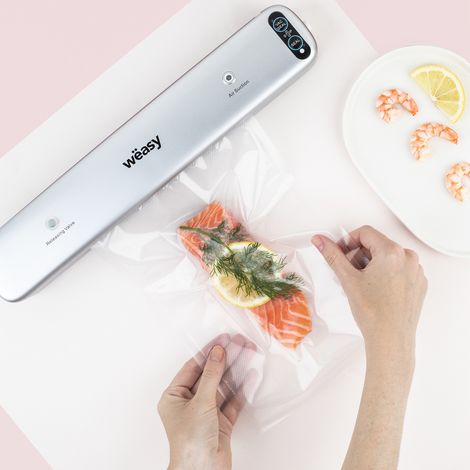 Wëasy SIL85 Envasadora Al Vacío Para Alimentos Secos y Húmedos, Uso Doméstico, 85 W, Bandeja 30 Cm, Selladura Instantánea Segundos, Incluye 10 Bolsas, Acero Inoxidable, Gris, Plata (1/4)