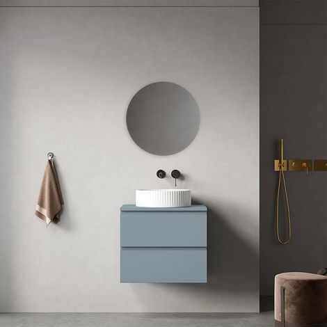 Mobile bagno sospeso 60 cm Bianco Opaco per Lavabo d'appoggio Specchio Tondo - Fiji Paint Top (1/4)