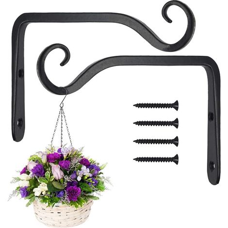 Filiyano-Deux jeux de crochets muraux noirs - supports muraux en fer forgé - supports pour paniers suspendus - supports pour mangeoires à oiseaux (1/5)