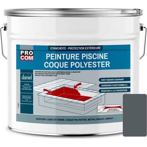 Peinture piscine coque polyester, béton, peinture piscine polyuréthane étanche et souple, haut de gamme PROCOM 575D5E 12.5 Kg