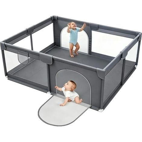 Parc pour bébé, Design en maille respirante, Aire de jeu sécurisée, Double porte Grise (1/2)