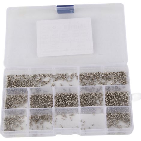 1200 vis autotaraudeuses miniatures à tête ronde Phillips en acier au carbone nickelé/noir, M1, M1.2, M1.4, M1.7  1200 vis en boîte argentée – Type A (1/5)