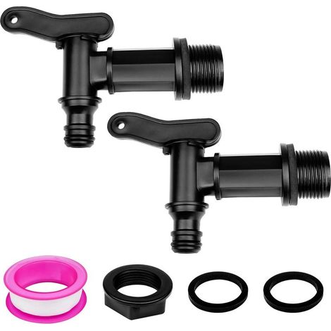 Robinet Cuve Exterieur, Robinet Plastique Bidon, Robinet Cuve 3/4, Vanne Adaptateur, Trop Plein, Kit Adaptateur pour Cuve, pour Industrie et la Maison (1/4)