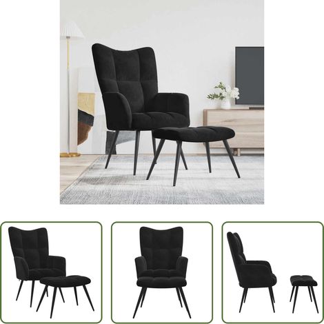 Hocker -  Relaxsessel mit Hocker Schwarzer Samt