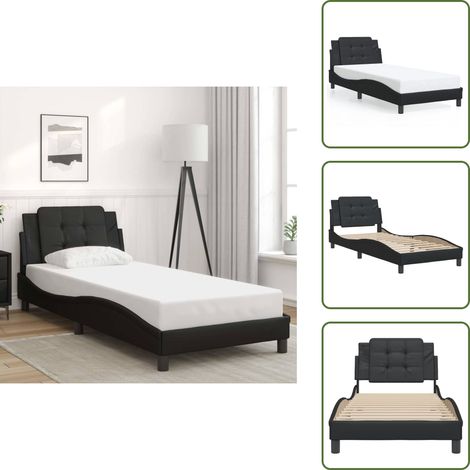 Bettgestell mit Kopfteil Schwarz 90x200 cm Kunstleder - Bettsystem - Schlafzimmermöbel - Doppelbett - Boxspringbetten - Schwarzes Bett (1/5)