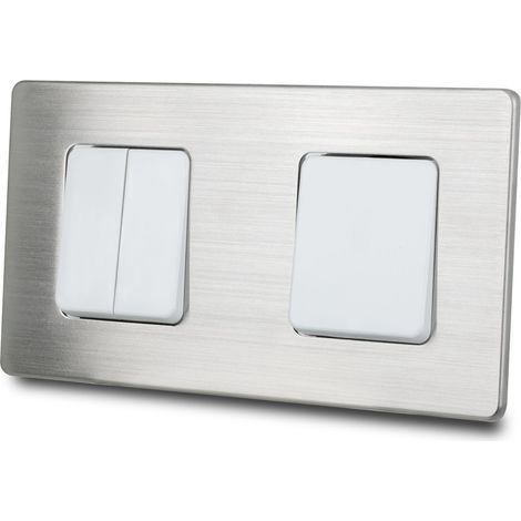 Interruttore triplo bianco per luce scale, in acciaio spazzolato (1/5)