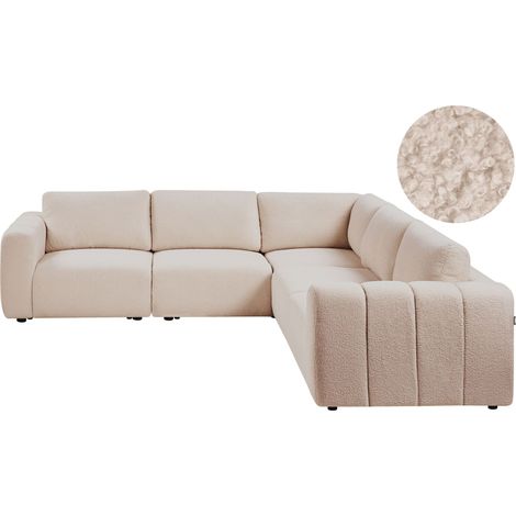 Modular Left Hand Sofa Beige Boucle Sectional Corner Couch Modern Living Room KIVVIK (1/5)