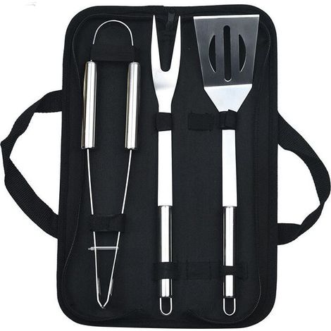 Edelstahl Grill Set Barbecue Kombination Werkzeug 3 Stück Set Tasche Kleine Rohr Griff, (1/4)